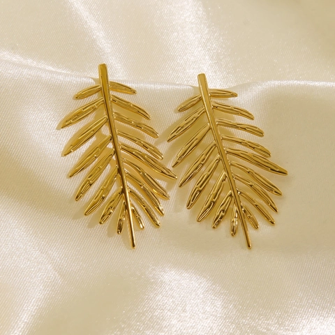Pendientes De Hoja Acero Inoxidable Chapado En Oro Palma Diseño Minimalista Joyería Para Mujeres Elegante