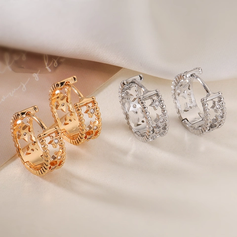 Star Cutout Hoop Earrings Copper With 18K Gold Plating And Zircon Inlay Fashionable Minimalist Jewelry For Women
