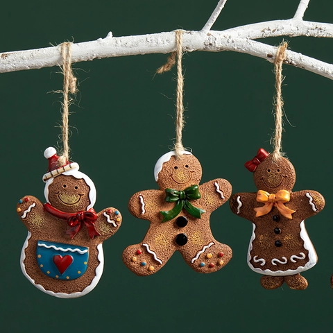 Διακοσμητικά Χριστουγέννων Gingerbread Man Από Ρητίνη Ρεαλιστική Υφή Μπισκότου Εορταστική Κρεμαστή Διακόσμηση Δέντρου