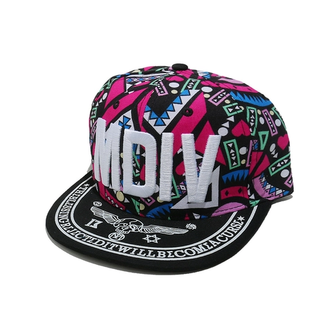 Hip Hop Snapback Baseball Cap Polyester Geometric Print Raised Letter Embroidery Flat Brim Streetwear Hat For Men Women Kids