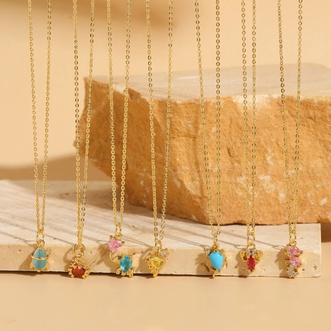 Copper Zirconia Marine Series Pendant Necklace Gold Plated Ocean Animal Crab Jellyfish Rocket Clavicle Chain For Women Jewelry Gift