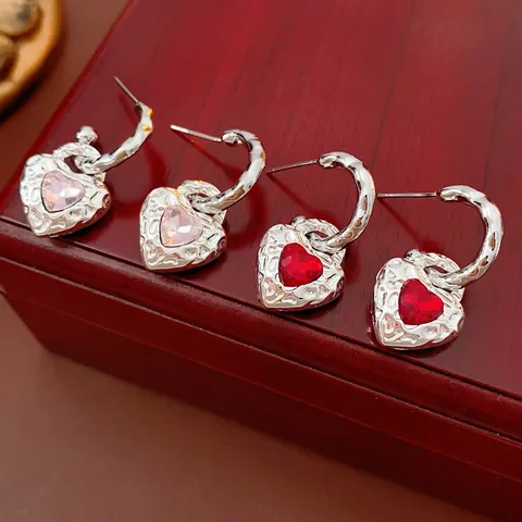Orecchini Pendenti A Cuore Vintage Lega Con Perno In Argento Sterling 925 Gioielli Stile Dolce Per Donna