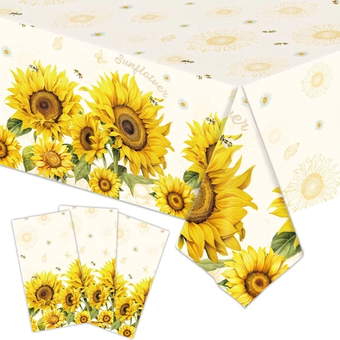 Zonnebloem Feest Tafelkleed Plastic Waterdicht Rechthoekig Bloemen Tafelkleed Voor Verjaardag Viering Picknick Decoratie