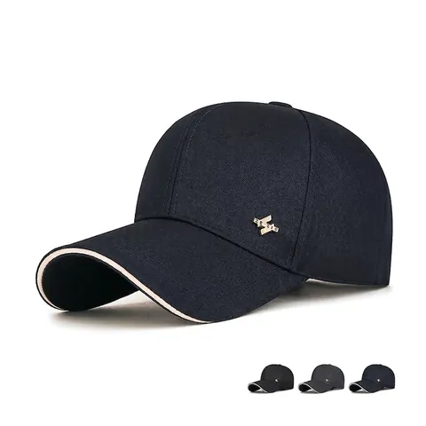 Honkbalpet Polyester Twill Zonbescherming Outdoor Business Casual Hoed Met Metalen Logo Sandwich Rand Verstelbaar