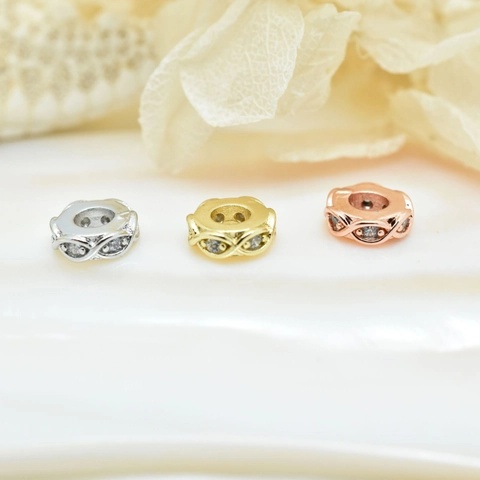 Copper Infinity Pattern Spacer Beads With Zirconia Gold Platinum Rose Gold Plated Charms For Jewelry Making Bracelet DIY