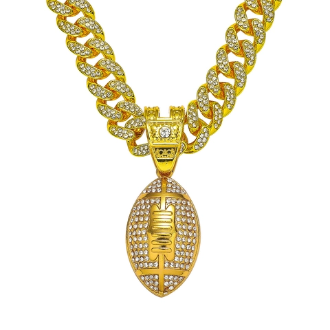 Ciondolo Rugby Football Luccicante Lega Zinco Strass Hip Hop Iced Out Catena Cubana Gioielli Moda Da Uomo