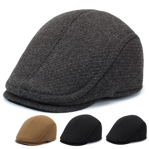 Heren Winter Platte Pet Wolvilt Fleece Voering Oorkleppen Retro Vintage Verstellbare Pet Voor Koud Weer