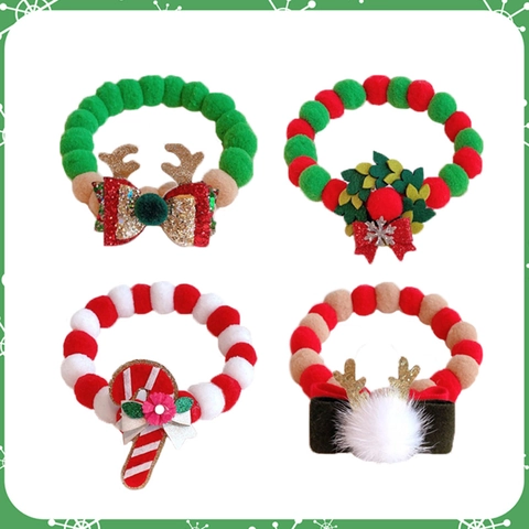 Weihnachts Haustier Pom Pom Halsband Verstellbar Elastisch Plüschbälle Rentier Kranz Feiertagszubehör Für Hunde Katzen