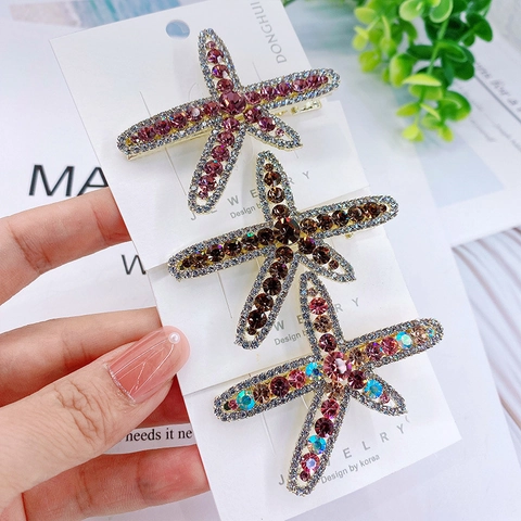 Starfish Hair Clip Alloy Rhinestone Duckbill Hairpin Elegant Korean Style Minimalist Hair Accessories For Women
