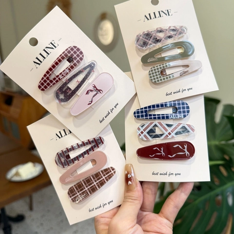 Snap Hair Clips Acetate Bow Plaid Bangs Side Clips Sweet Vintage Style Accessories For Women