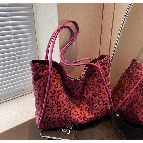 Borsa Tote In Tessuto Con Stampa Leopardata Grande Capacità Borsa A Spalla Vintage Semplice Versatile Per Il Pendolarismo Donne