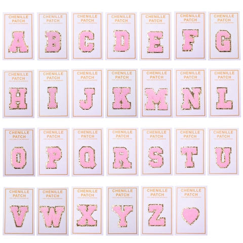 Rosa Chenille Alphabet Buchstaben Patches Gold Glitzer Rand Selbstklebend Stickerei Aufnäher Für Kleidung Hüte Taschen DIY