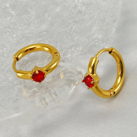 18k Gold Plated Stainless Steel Hoop Earrings With Round Zircon Minimalist Huggie Fashion Jewelry For Women