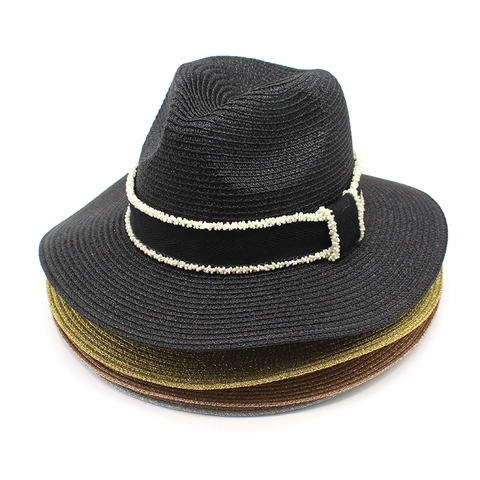 Cappello Fedora In Paglia Intrecciata Con Fascia Di Perline Protezione Solare Spiaggia Panama Jazz Per Donna Uomo