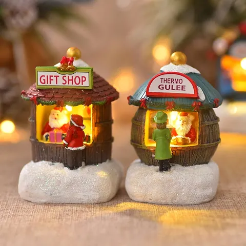 Miniatur Weihnachts haus Ornament Harz LED Leuchtendes Dorf Gebäude Geschenkeladen Süßwarenladen Tischdekoration