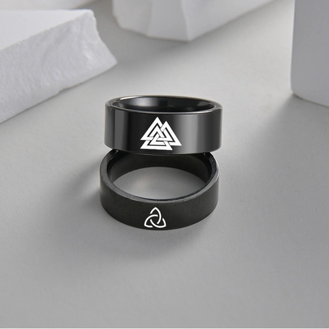 Viking Rune Band Ring Titanium Steel Celtic Knot Norse Mythology Punk Hip Hop Style Fashion Jewelry For Men