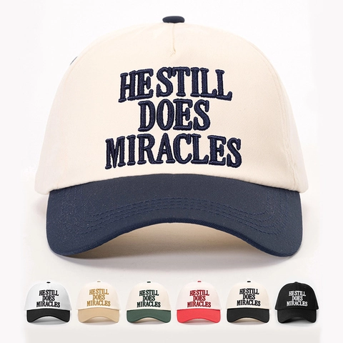 Berretto Da Baseball Bicolore Ricamo 3D He Still Does Miracles Regolabile Cappello Da Sole Esterno Casual