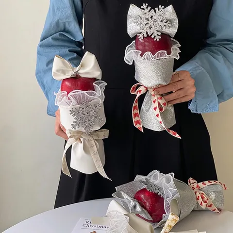 Christmas Snowflake Glitter Fabric Gauze Gift Packaging Materials For Apple Bouquet DIY Flower Arrangement Decorations