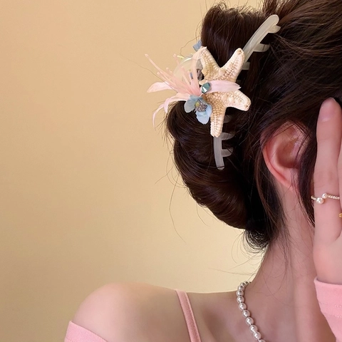 Zeester Bloem Haarclip Stof Hars Strass Eendenbek Clip Voor Dames Zee Vakantie Mode Accessoire