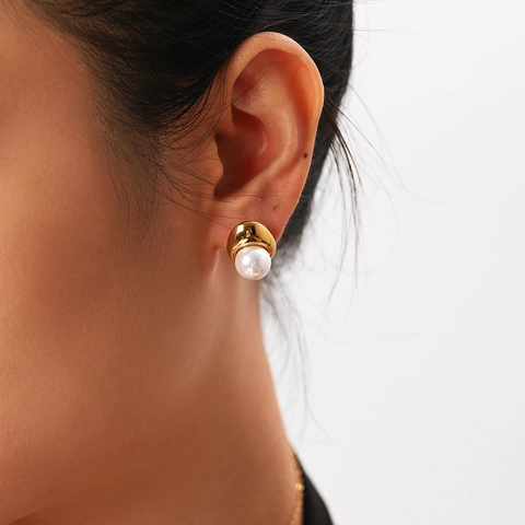 18K Vergoldet Edelstahl Französischer Palast Luxus Vintage Künstliche Perle Wassertropfen Ohrstecker Für Damen Schmuck
