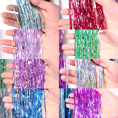 Laser Shimmer Tinsel Foil Fringe Rain Satin Christmas Tree Decor Party Atmosphere DIY Ornament Metallic Holographic