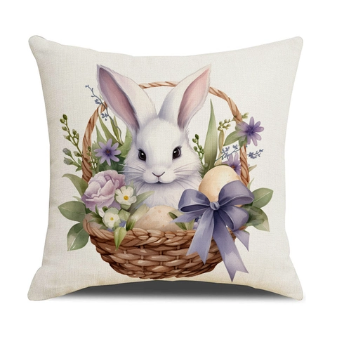 Osterhasen Kissenbezüge Aquarell Kaninchen Blume Leinenmischung Dekorative Kissenhülle Für Sofa Zuhause Wohnzimmer Dekor