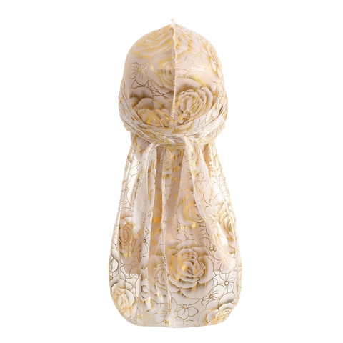 Satiny Satin Durag Long Tail Headwrap Rose Floral Jacquard Hip Hop Pirates Hat Men Women Hair Accessories Headwear