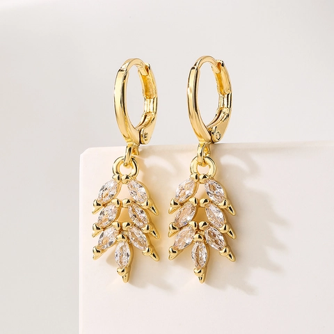 Geometric Drop Earrings 18K Gold Plated Copper Luxury Cubic Zirconia Inlaid Jewelry For Women Niche Style Elegant