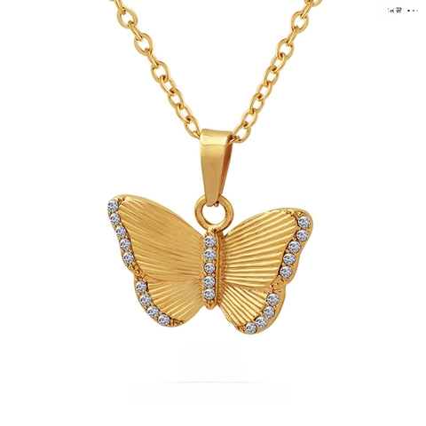 Vlinder Hanger Ketting Titanium Staal 18K Verguld Zirkoon Ingelegd Sierlijke Mode Sieraden Voor Vrouwen