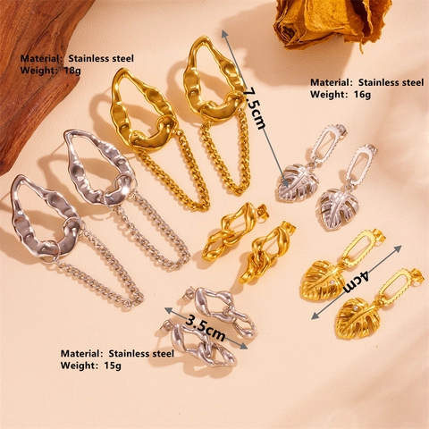Pendientes Colgantes De Acero Inoxidable Hoja Torsión Cadena Borla Circón Joyería De Moda Mujeres