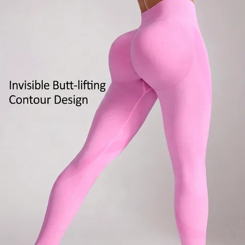 Seamless High Waist Yoga Pants Butt Lifting Gym Leggings Elastic Nylon Spandex Fitness Trousers Pink For Women