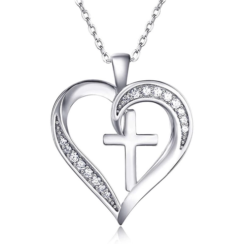 Collana Con Ciondolo A Cuore E Croce Rame Zirconia Cubica Pavimentata Cavo Elegante Gioielli Di Moda Per Donne