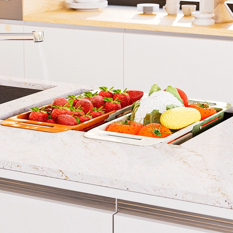 Cestello Di Scarico Retrattile Per Lavello Da Cucina Scolapasta In Plastica Estensibile Filtro Sopra Il Lavello Per Lavare Frutta E Verdura