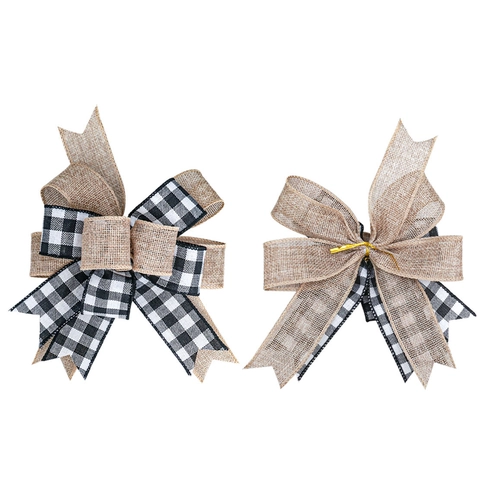 Nœud De Noël En Toile De Jute Carreaux Buffalo Ornement Rustique Pour Sapin Et Couronne Décoration De Fête Style Ferme