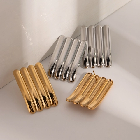Orecchini Geometrici Minimalisti in Acciaio Inossidabile con Strisce Ondulate Placcati in Oro Gioielli da Donna