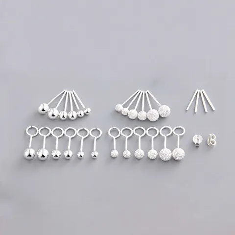 S999 Fine Silver Ball Stud Earrings For Women Minimalist Hypoallergenic Small Bead Ear Piercing Accessories Glossy Matte Finish