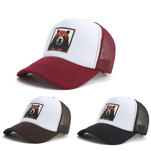 Berretto Trucker in Rete Traspirante Per Esterno Con Stampa Orso In Poliestere Regolabile Snapback Protezione Solare Berretto Da Baseball Per Uomo Donna