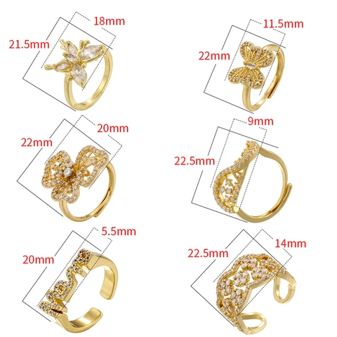 Butterfly Flower MAMA Letter Adjustable Open Rings Brass Copper Zircon Niche Design Jewelry For Women