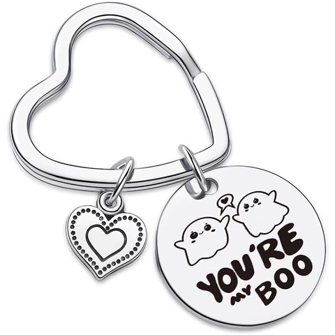 Porte-Clés En Forme De Cœur En Acier Inoxydable Avec Étiquette Ronde Gravée Cadeau Pour Couples Amis Amoureux Des Chats