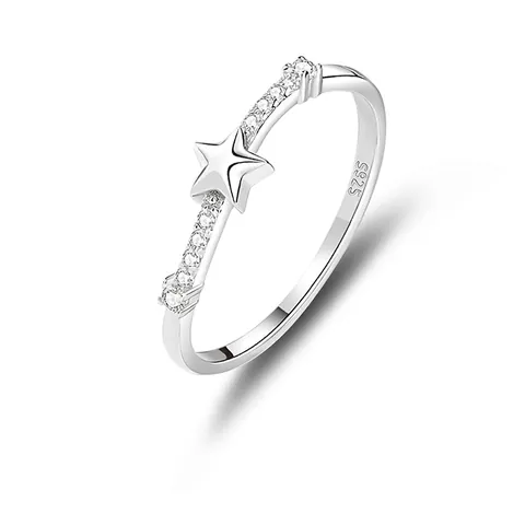 925 Sterling Silver Star Ring With Cubic Zirconia Minimalist Stacking Jewelry For Women Elegant Thin Band Finger Decor