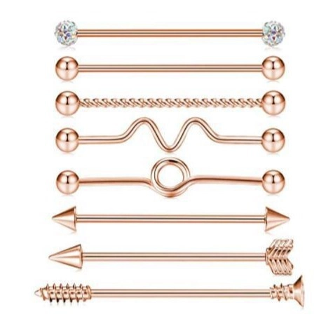 Industrial Barbell Earrings Stainless Steel Rhinestone Piercing Punk Arrow Screw Twisted Wavy Colorful Cartilage Studs