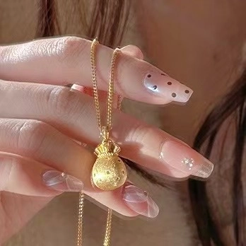 Collana Pendente Sacchetto Della Fortuna Rame Zircone Smerigliato Placcato Oro Retro Catena Da Clavicola Gioielli Da Donna