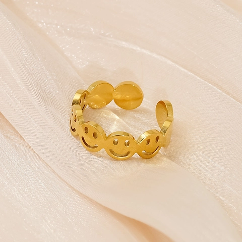 Holle Bloem Smiley Gezicht Verstelbare Ring 18K Verguld Roestvrij Staal Minimalistische Sieraden Cadeau Voor Vrouwen