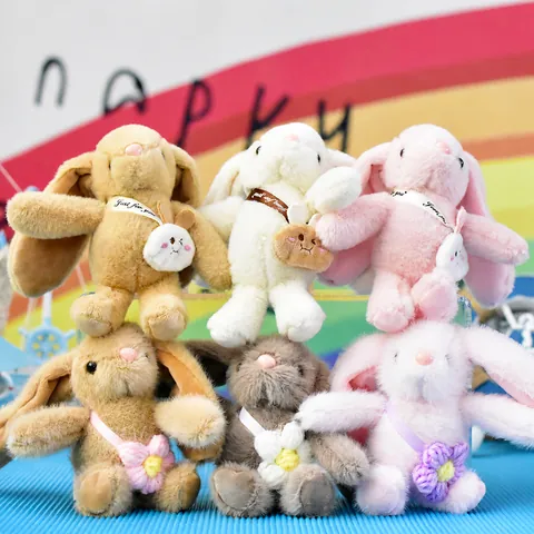 Süßer Plüsch Hase Schlüsselanhänger Weiches Kuscheltier Kaninchen Taschenanhänger Mit Mini Häkelblume Für Mädchen Rucksack Deko