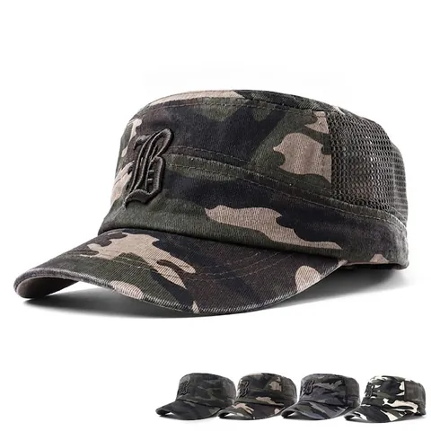 Cappello Cadet Uomo Camouflage Cappello Militare Piatto Mesh Traspirante Cotone Protezione Solare Esterna
