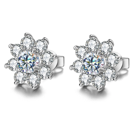 925 Sterling Silver Moissanite Flower Stud Earrings Women White Gold Plated Sparkling Sunflower Elegant Fashion Jewelry