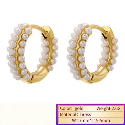 Elegante C-Förmige Creolen Für Damen Mit 18K Vergoldetem Kupfer Und Kunstperlen Vintage Dreireihiger Huggie-Stil
