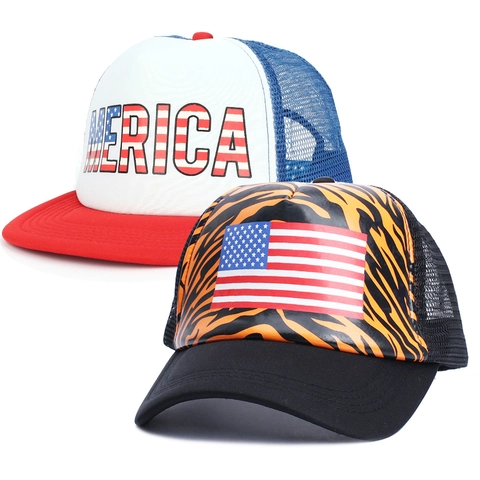 USA Flagge Trucker Hut Mesh Atmungsaktiv Verstellbar Baseballkappe Unabhängigkeitstag Parade Outdoor Für Herren Damen