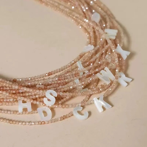 Initial Letter Pendant Necklace Mother Of Artificial Pearl Natural Crystal Beaded Choker Minimalist Handmade Jewelry For Women