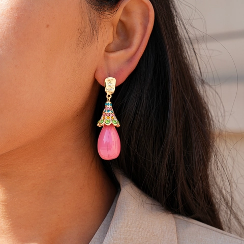 Vintage Water Drop Resin Earrings With Multi Color Rhinestones And Silver Earring Post Bohemian Style For Women
